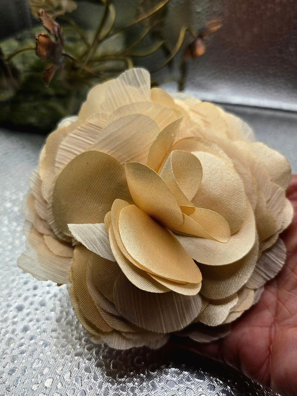 "5/$40" Cream Colored Faux Flower Satin/Chiffon Hair Clip/Brooch
